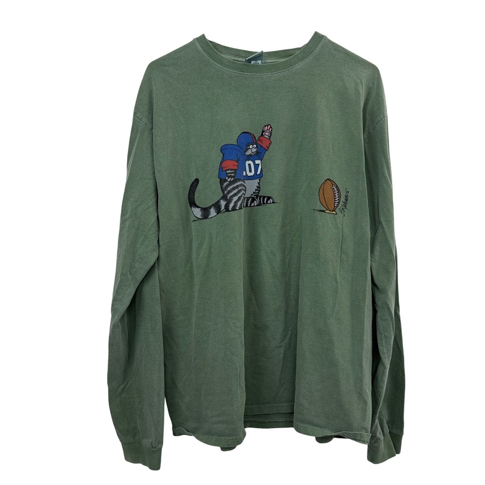 Crazy Shirts T-Shirt Mens Medium Green B Kliban Football Cat Ti Leaf Dyed Cotton